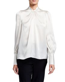 Elie Tahari Bali Long-Sleeve Twist-Neck Silk Shirt at Neiman Marcus